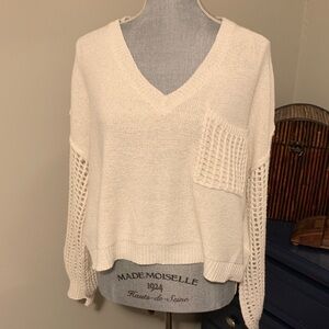 NWT Relaxed Fit V-Neck Sweater with Crochet Trim